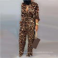 Most Popular Fall Autumn Custom Women Fitted Rompers Leopard Print Bandage Jumpsuits for Ladies